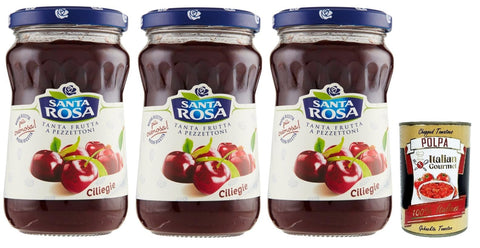 Santa Rosa, Confettura di Ciliegie, Kirschen marmelade, Cherries jam, ideal für Desserts und Kuchen 3x 350g + Italian Gourmet polpa 400g