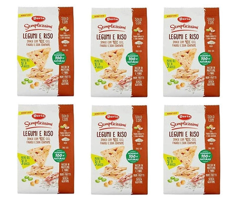 6x Doria Legumi e Riso Snack con Ceci,Fagioli e Soia Edamame Hülsenfrüchte und Reis Snack mit Kichererbsen, Bohnen und Edamame Soja nicht gebraten 100% natürliche Zutaten Gluten-frei 60g