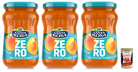 Santa Rosa, Zero Aprikose Marmelade, leichte und nahrhafte Freude, ideal zum Frühstück oder Snack, reich an Geschmack und ohne zugesetzten Zucker, 3x 300 g + Italian Gourmet polpa 400g