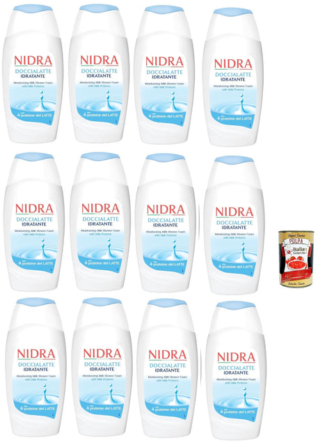 Nidra Doccialatte Nutriente Duschgel Hilft, die Haut mit Feuchtigkeit zu versorgen und zu reinigen mit Milchproteinen 12x 250ml + Italian Gourmet polpa 400g