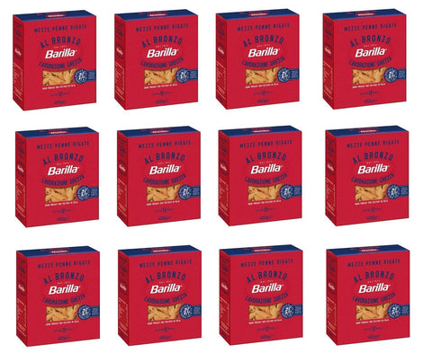12x Barilla Mezze Penne Rigate al Bronzo Bronze Gezogene Pasta 400g Rohe Verarbeitungsmethode
