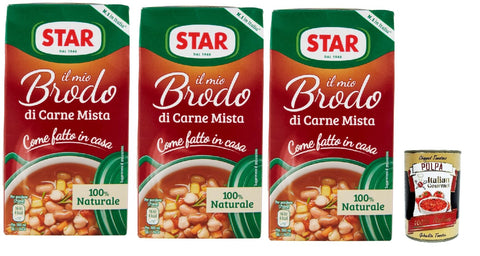 STAR Il Mio Brodo di Carne Mista, 3x 500ml, Bereit -hergestellte flüssige Brühe, 100% natürlich, ohne Konservierungsstoffe, Gluten -freie und hinzugefügte glutamatfreie + Italian Gourmet polpa 400g