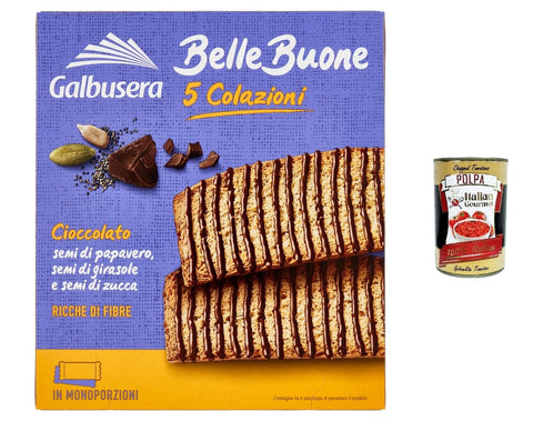 12x Galbusera Belle Buone Fette Spesse Zwieback, mit Müsli mit Hafer, Pekannüssen, Obst, 5 Einzelportionen, 200g + Italian Gourmet polpa 400g