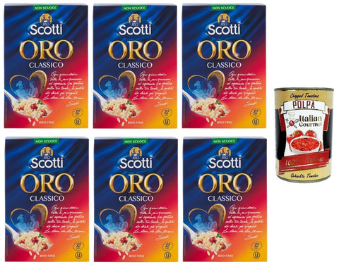 Riso Scotti Riso Oro Classico, Italienischer Reis, Superfeine Reiskörner Ideal für Risottos und Salate,6x 500g Vakuumverpackung + Italian Gourmet popla 400g