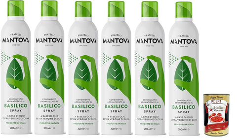 SPRAYLEGGERO Natives Olivenöl Extra Aromatisiert mit Basilikum 6x 200 ml - durch die Praktische Sprühflasche Können Sie bis zu 90% des Öls Einsparen + Italian Gourmet polpa 400g