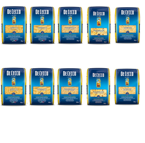 TESTPAKET Pasta De Cecco italienisch (10 x 500g) 5 Arten von Nudeln kurze Nudeln (Fusilli-Tortiglioni-Penne Rigate-P.Mista-Farfalle)