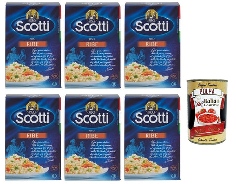Riso Scotti Riso Ribe, Italienischer Reis, Superfeine Reiskörner ideal für Suppen, 6x 500g Vakuumverpackung + Italian Gourmet polpa 400g