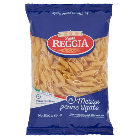 Pasta Reggia Mezze Penne Ziti Rigate N°38 Hartweizengrieß Pasta 100% Italienische Pasta Packung mit 500g