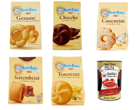 Testpaket Mulino Bianco Dolcetti Shortbread Kekse zum Anbeißen biscuits cookies 5 Stücke 4x 200g 1x 300g + Italian gourmet polpa 400g