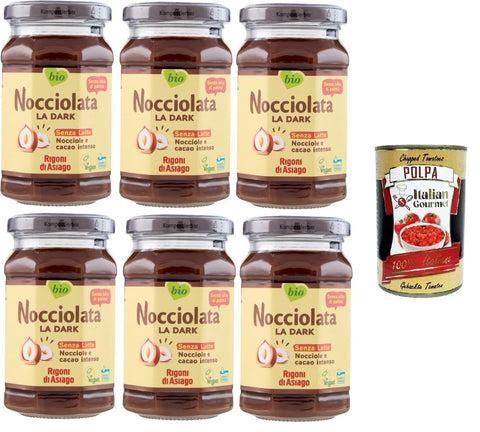 Rigoni di Asiago Nocciolata, La Dark, Milchfrei, 6x 250gr, Haselnusscreme ohne Palmöl, Nuss Nougat Creme ohne Palmöl, Leckerer Brotaufstrich, Vegan + Italian Gourmet polpa 400g