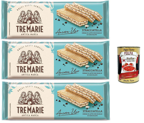 Tre Marie Ancora Uno Wafer Stracciatella Waffeln gefüllt mit Milchschokolade Creme und Schokoladenstücke 3x 140g + Italian Gourmet polpa 400g