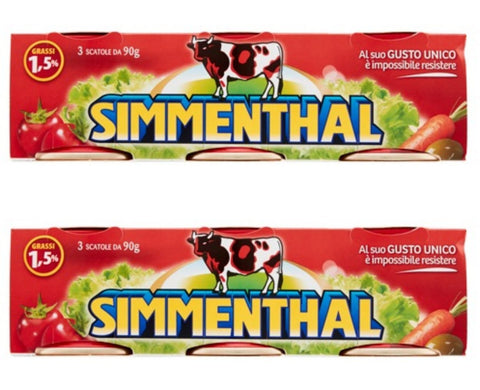 Simmenthal: "Piatto Pronto di Carni Bovine in Gelatina Vegetale" Fertiger Fleischteller in Gemüsegelée 90 g Dose (6 Stück)
