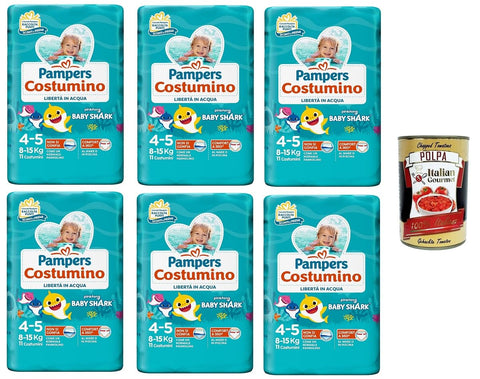 Pannolino Costumino Kostümwindel Freiheit im Wasser 6x 198gr Packung mit 11 Kostümen + Italian Gourmet polpa 400g