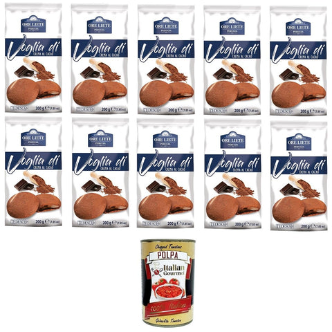Ore Liete Perugia- Voglia Di Biscotti di frolla ripieni di Crema al Cacao Lust auf Mürbeteigkekse gefüllt mit Kakaocreme 10x200gr+ Italian Gourmet polpa 400g