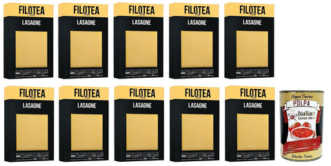 10x Filotea Lasagne Pasta all'Uovo,Eierlasagne,Eiernudeln aus italienischen Rohstoffen,Packung mit 250g + Italian Gourmet Polpa di Pomodoro 400g Dose