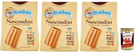 Mulino Bianco Nascondini Biscotti con Cioccolato da Mordere, Kekse mit Schokolade in Stücken zum Bissen, cookies biscuits, 3x 600 g + Italian Gourmet polpa 400g