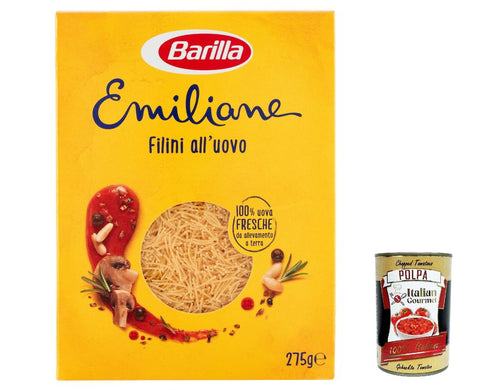 10x Barilla Pasta all' Uovo Le Emiliane Filini , Eiernudeln, Pasta mit Ei 275g + Italian Gourmet polpa 400g