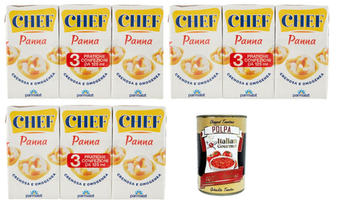 Parmalat Panna chef Sahne per cucinare Kochcreme creme fur Koch, double cream for cooking 3x (3x 125ml) + Italian Gourmet polpa 400g