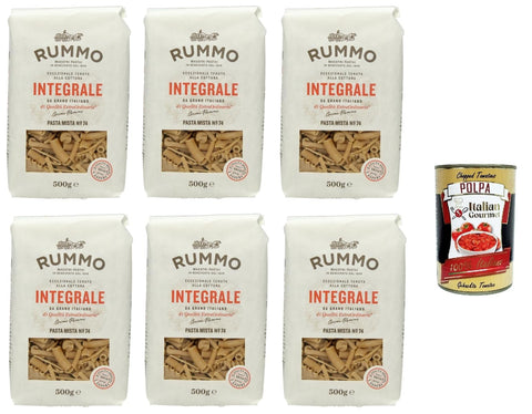 Rummo Pasta Mista Integrale N°74, Vollkornnudeln Nudeln Vollkorn Italienische Pasta 6x 500g + Italian Gourmet polpa 400g