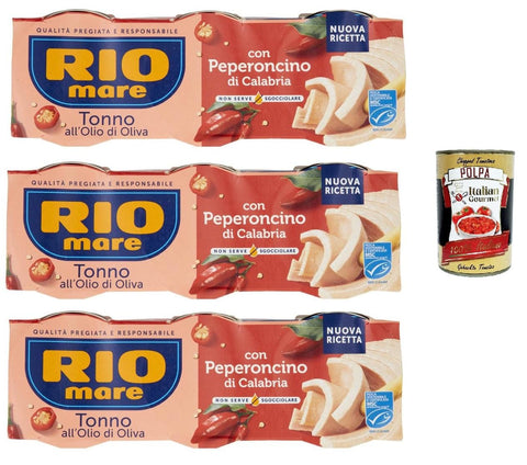 Rio Mare Thunfisch in Olivenöl mit Kalabresischer Chili, 3er Pack, je 65g, + Italian Gourmet polpa 400g