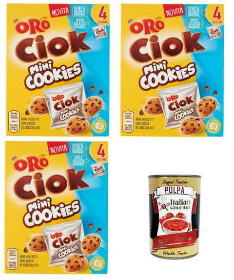 Oro Saiwa- Oro Ciock MiniCoockies Mini-Schokoladenkekse 3x 160gr + Italian Gourmet polpa 400g