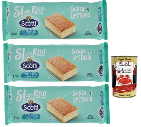Si con Riso - Merendine con Farina di Riso - kuchen Snacks mit Reismehl, Laktose -freie Süße Snacks, Palmöl ohne, 3x 200g + Italian Gourmet polpa 400g