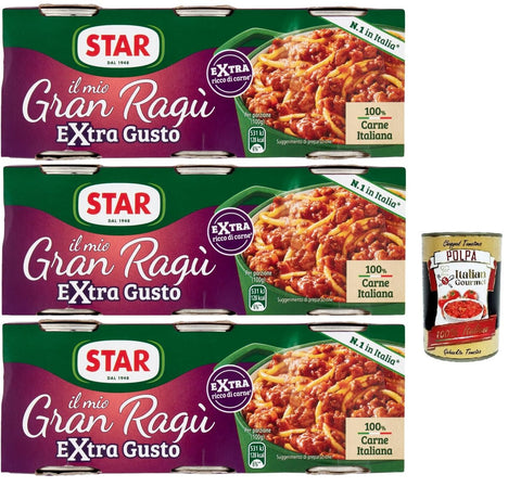 Star il mio Gran Ragù Extra Gusto mit 100% italienischem Fleisch, N.1 in Italien, 3x Packung mit 3 Dosen à 100g + Italian Gourmet polpa 400gr