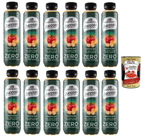San Benedetto Succoso Zero Frutta Mix PET 12x 40cl, PET Frucht mischung, ohne zucker Fruchtsaft saft, fruit mix juice sugar free + Italian Gourmet polpa 400g