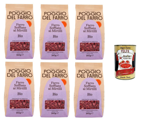 Poggio del Farro-Farro Soffiato ai Mirtilli Gepuffter Dinkel mit Blaubeeren 6x160gr + Italian Gourmet polpa 400g