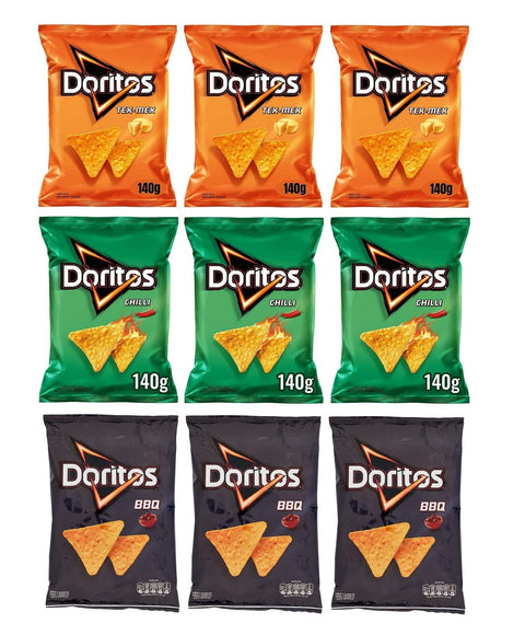 TESTPAKET Doritos TexMex - Chili - BBQ Mais-Snacks Kartoffelchips Tortilla köstlich in Kombination mit frischen Saucen ( 9 x 140g ) Beutel + Italian Gourmet Polpa di Pomodoro 400g Dose