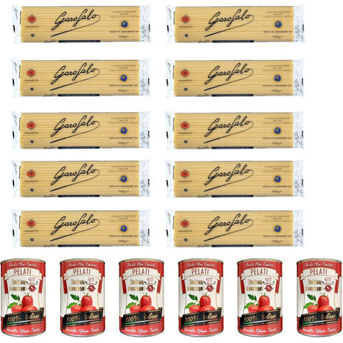 10x Garofalo Spaghetti Hartweizen Italian Pasta 500g + Italian Gourmet 100% italienische geschälte Tomaten dosen 6x 400g