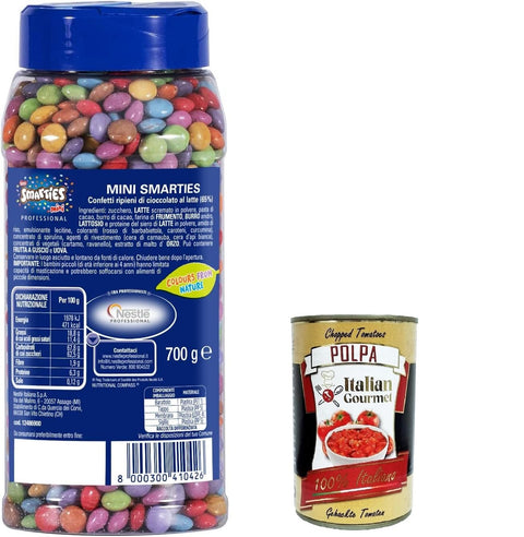 PROFESSIONAL SMARTIES Mini-Konfetti gefüllt mit Schokolade, 700-g-Glas+ Italian Gourmet polpa 400g
