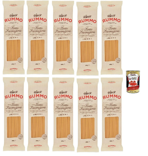 Rummo Linguine N°13 Pasta Lenta Lavorazione Teigwaren aus Hartweizengrieß Bronze-Zeichnung 10x 500g + Italian Gourmet polpa 400g