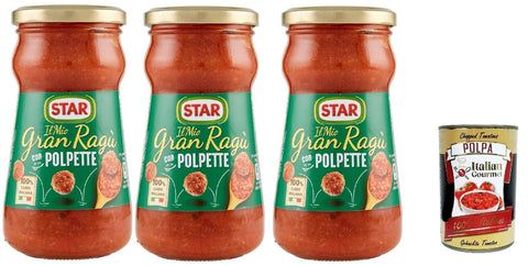 Star Il Mio Gran Ragù Con Polpette, Tomatensauce mit Schweinefleisch und Fleischbällchen,3x 360 G + Italian Gourmet polpa 400g