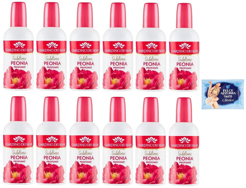 12er-Pack Giardino dei Sensi Profumo Sublime Peonia,Parfum für Damen Erhabene Pfingstrose 100ml + 1er-Pack Kostenlos Felce Azzurra Talkumpuder, 100g-Beutel
