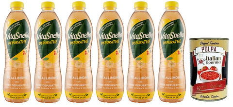 6x Vitasnella Depurathé Tè al Limone,Eistee aus Zitrone mit reinigenden Kräutern,Hagebutten und Zitronenmelisse,Ohne Zucker Einweg-PET1,25Lt + Italian Gourmet Polpa di Pomodoro 400g Dose