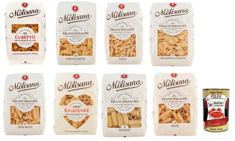 Testpaket La Molisana 8x 500g Pasta Lenta Lavorazione Teigwaren aus Hartweizengrieß Bronze-Zeichnung + Italian Gourmet Polpa 400g