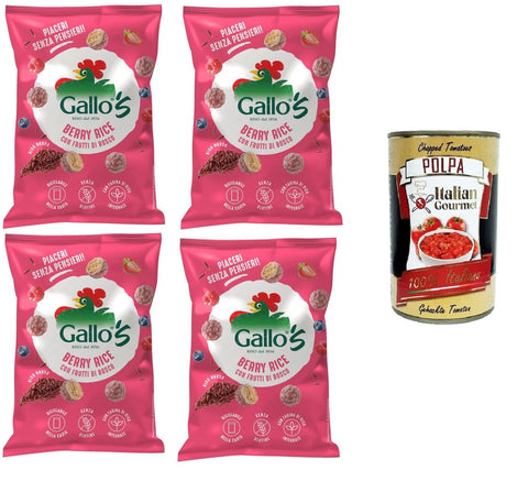 Riso Gallo Gallo's Berry Rice con Riso Rosso al gusto di Frutti di bosco Gallo Rice Gallos Beerenreis mit rotem Reis, aromatisiert mit Beeren 4x30gr + Italian Gourmet Polpa di Pomodoro 400g Dose