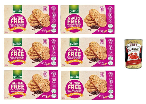 GULLON Biscotti di avena con gocce di cioccolato, senza glutine, Haferkekse mit Schokoladenchips, biscuits gluten frei, gluten free 6x 220g + Italian Gourmet polpa 400g
