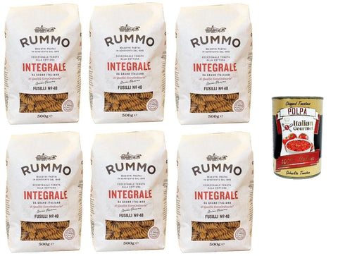 Rummo Pasta Integrale Fusilli N°48,Vollkornnudeln Nudeln Vollkorn Italienische Pasta 6x 500g + Italian Gourmet polpa 400g