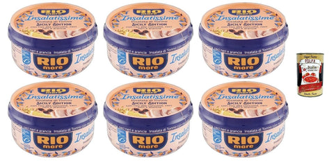 6x Rio Mare Insalatissime Sicily Edition mit Kurkuma-Reis, schwarzen Kichererbsen und Orange, ohne Konservierungsstoffe, Dose mit 220 gr + Italian Gourmet polpa 400g
