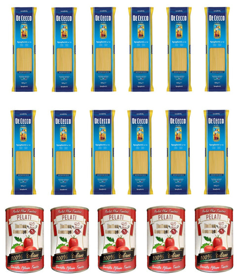 10x Pasta De Cecco 100% Italienisch Spaghetti n. 12 Nudeln 500g + Italian Gourmet 100% italienische geschälte Tomaten dosen 5x 400g
