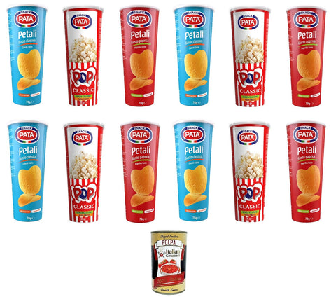 Pata Testpaket - Popcorn, Blütenblätter mit Paprikageschmack, Blütenblätter mit klassischem Geschmack 8x 70gr 4x 35gr + Italian Gourmet polpa 400g