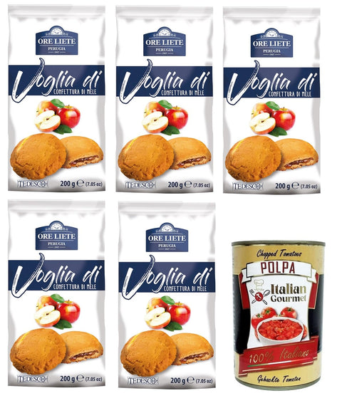 Ore Liete Perugia- Voglia Di Biscotti di frolla ripieni di Confettura alle MeleLust auf Mürbeteigkekse gefüllt mit Apfelmarmelade 5x200gr+ Italian Gourmet polpa 400g