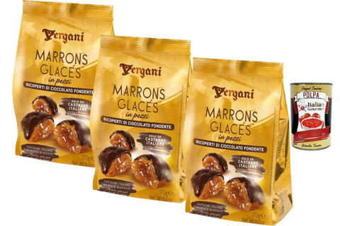 3x Vergani Marron Glacès in pezzi ricoperti al cioccolato fondente in Stücken, mit Zartbitterschokolade überzogen, 170 g