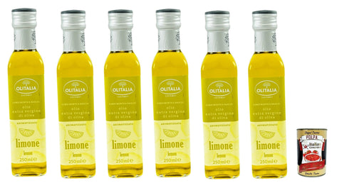 Olitalia Olio Condimento a Base di olio extra vergine di oliva all'aroma di limone, Extra Natives Olivenöl Zitrone geschmack 6x 250ml + Italian Gourmet polpa 400g