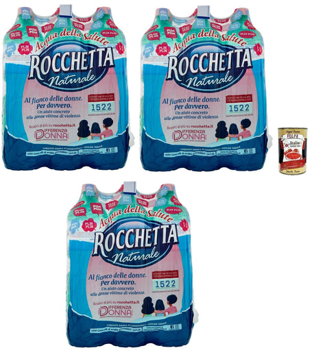 18x Rocchetta Acqua Minerale Naturale,Natürliches Mineralwasser Einweg-PET-Flasche 1,5Lt + Kostenlose Italian Gourmet Polpa di Pomodoro 400g Dose