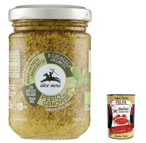 12x Alce Nero Pesto Genovese, Glutenfreie Italienische Pasta-Sauce mit 100% italienischem Basilikum aus nachhaltiger Landwirtschaft und Kase 190g + Italian Gourmet polpa 400g