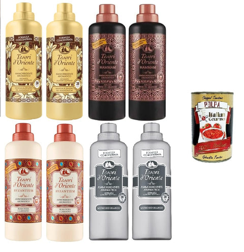 Tesori d'Oriente –Testpaket Ammorbidente, Test set 8 Stücke konzentrierter Waschmaschine Weichspüler, bis zu 38 Waschungen, 8x 760 ml + Italian Gourmet polpa 400g+ Italian Gourmet polpa 400g