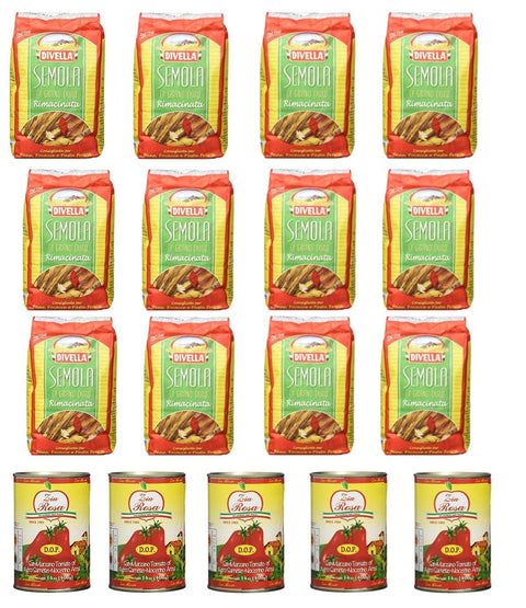 12x Divella Semola Di Grano Duro Rimacinata Hartweizengries 1kg + 5x Zia Rosa DOP Pomodoro San Marzano Tomate aus Kampanien Dose von 400g
